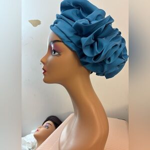 Blue Satin Auto Gele (Hair Wrap)